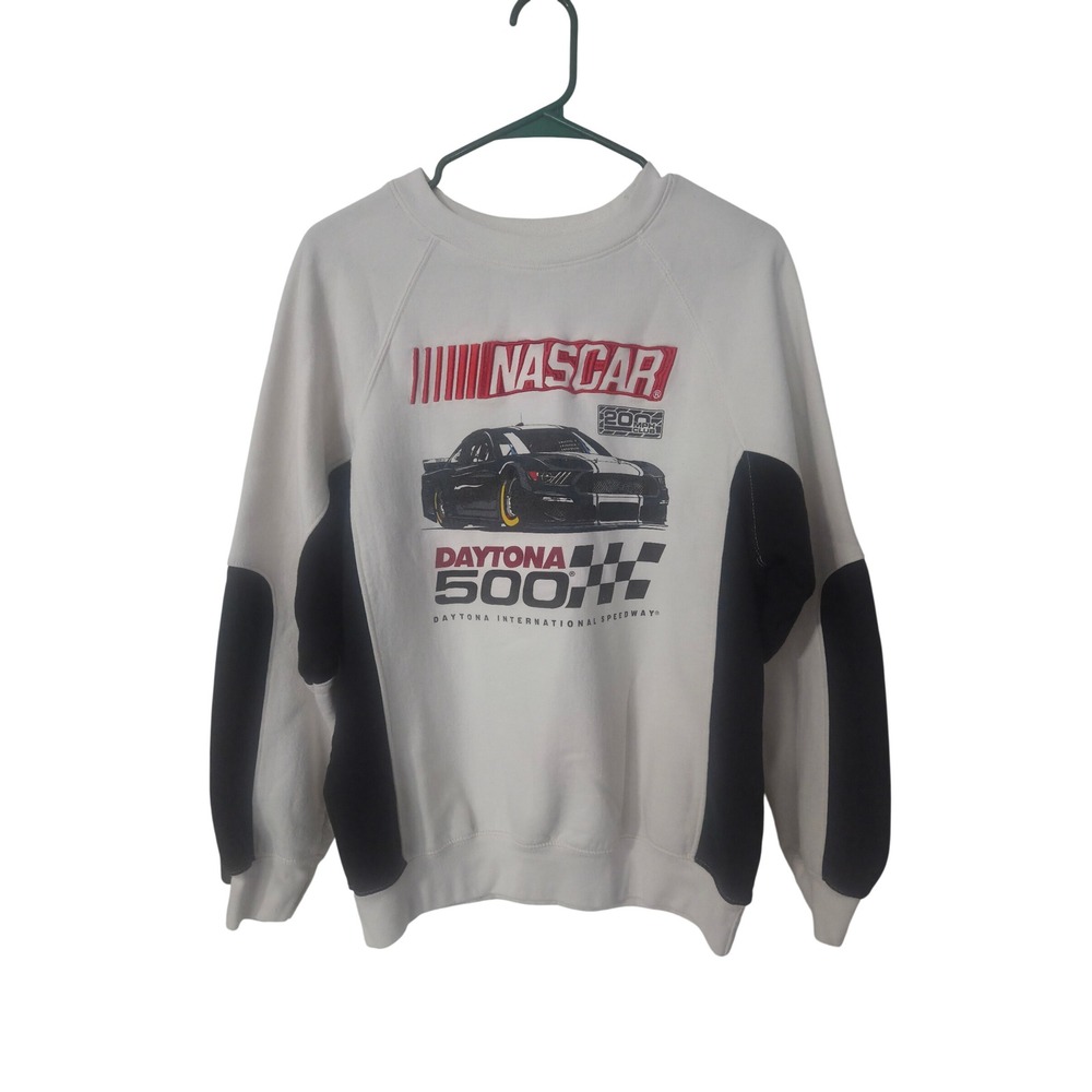 NASCAR Daytona 500 Graphic Sweatshirt Mens Medium Cream Black Colorblock Freeze